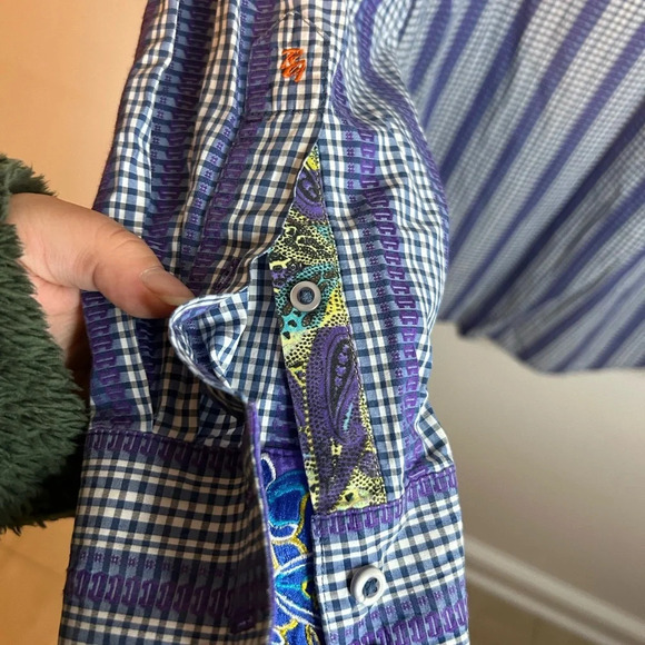 ROBERT GRAHAM BLUE & PURPLE CHECKERED BUTTON DOWN SHIRT - Picture 4 of 6
